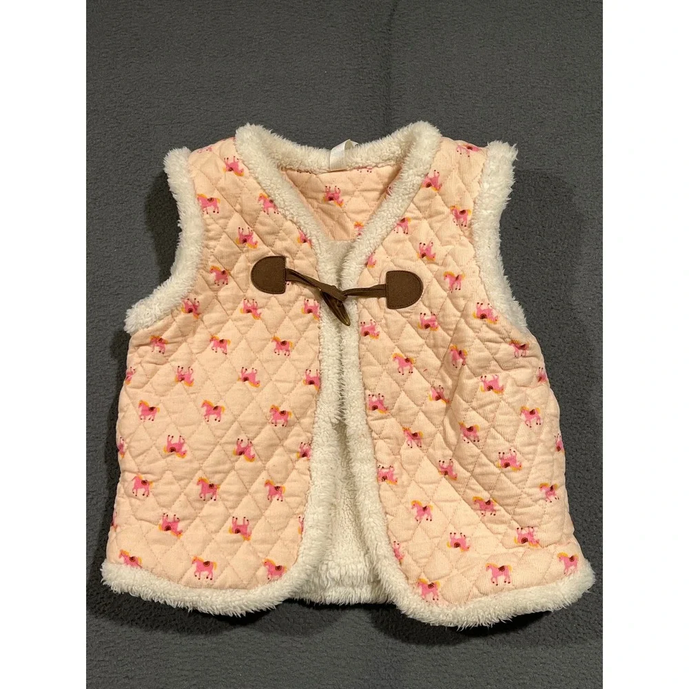 Matilda Jane Reversible Horse Vest Girls 6 Pink Quilted Sherpa Western Boho Pony